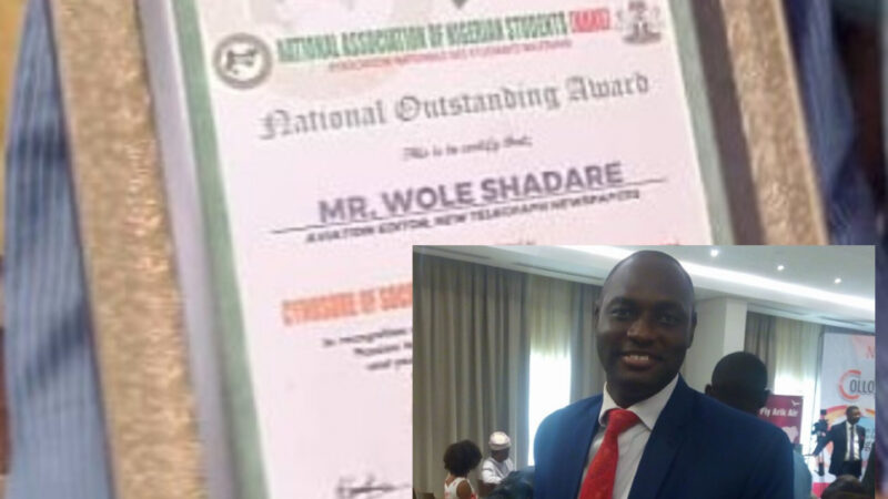 New Telegraph Aviation Editor, Wole Shadare bags NANS Excellence Award