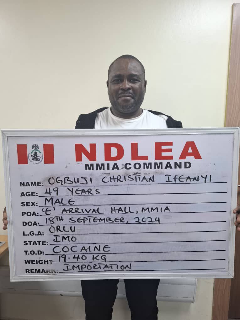 NDLEA Intercepts Ex-Convict Smuggling N4.6 Billion Worth of Cocaine at Lagos Airport