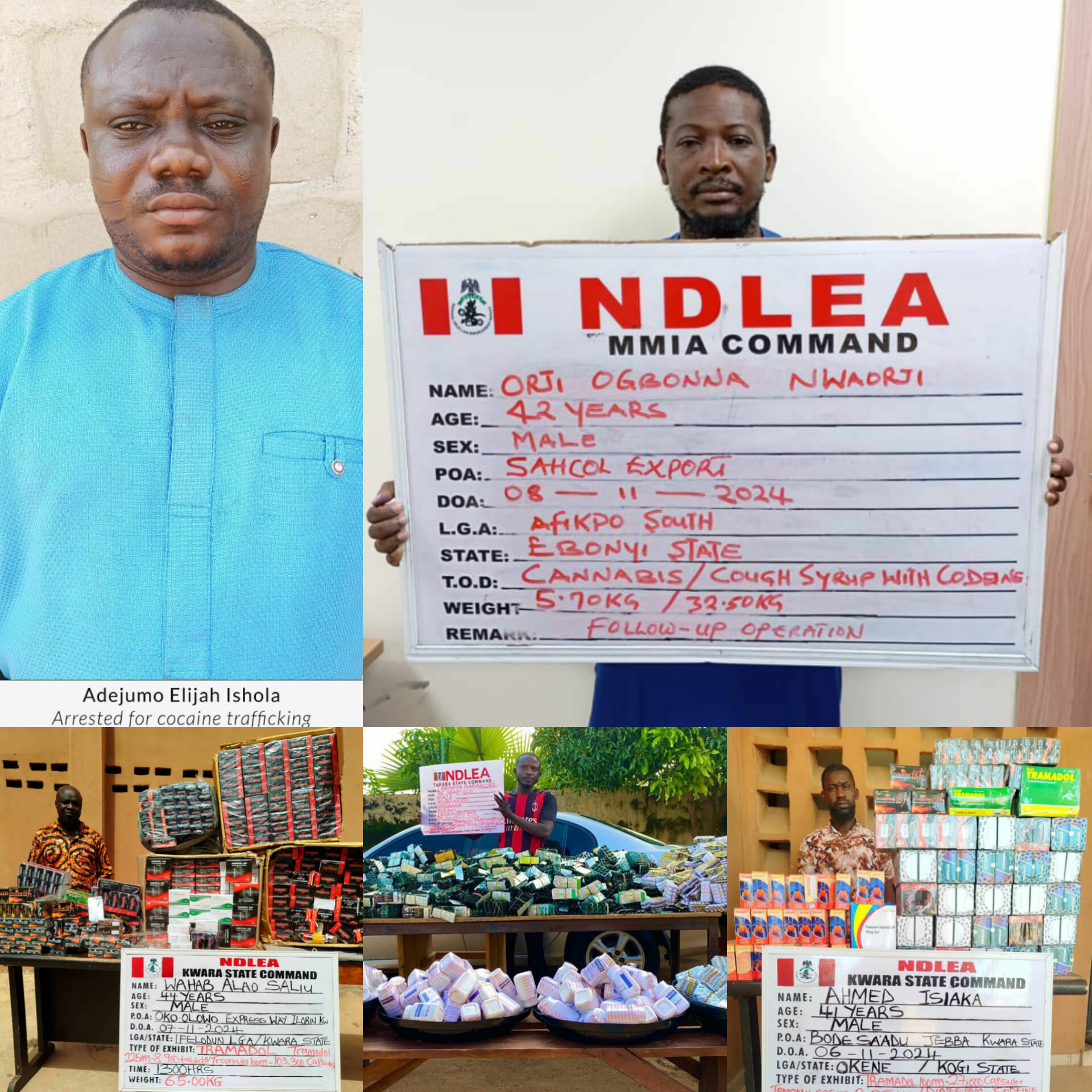 NDLEA Cracks Down on Drug Syndicates: Six Kingpins Arrested, Massive Hauls of Cocaine, Opioids Recovered