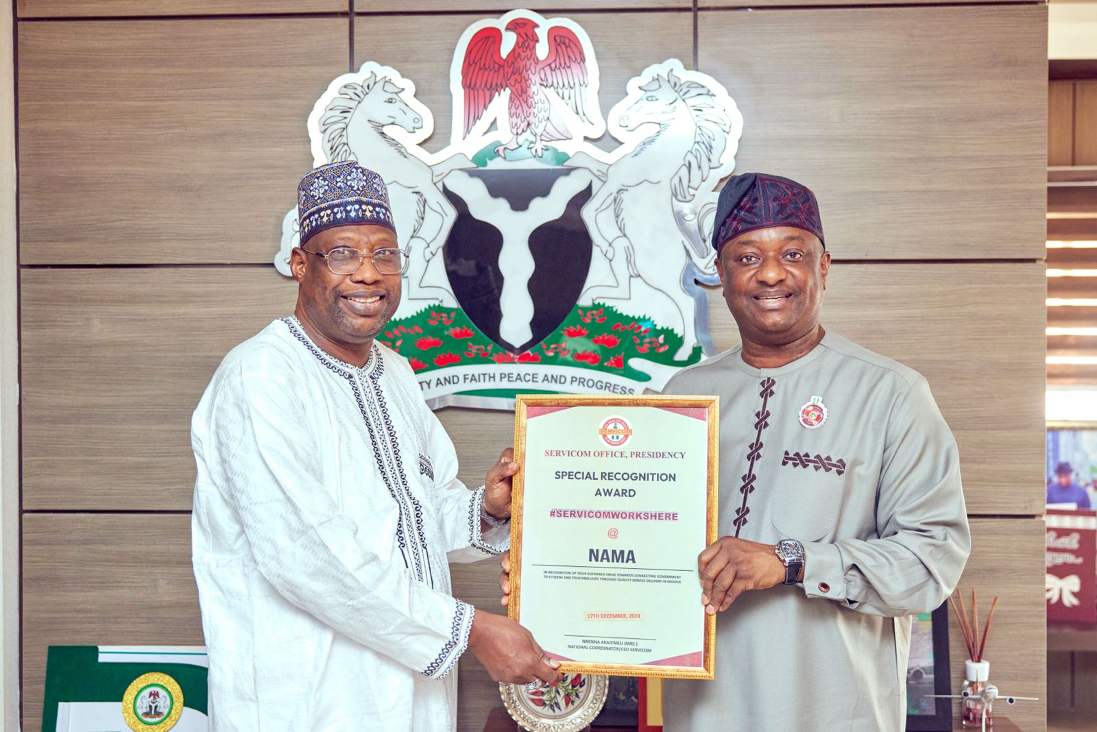 Keyamo Lauds NAMA’s Dual Milestones with ISO 9001, SERVICOM Certifications