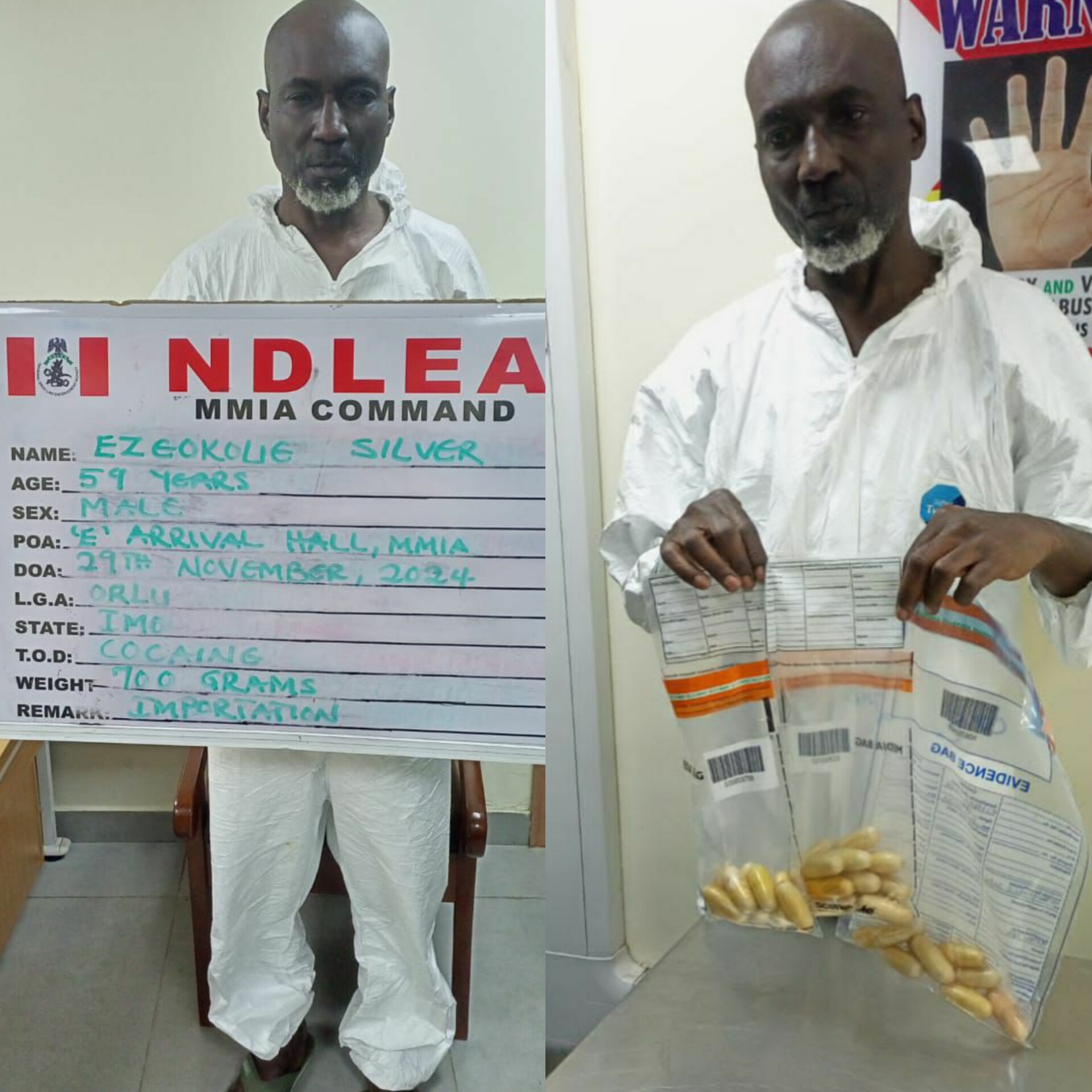 59-Year-Old Man Arrested at Lagos Airport with Cocaine in Stomach