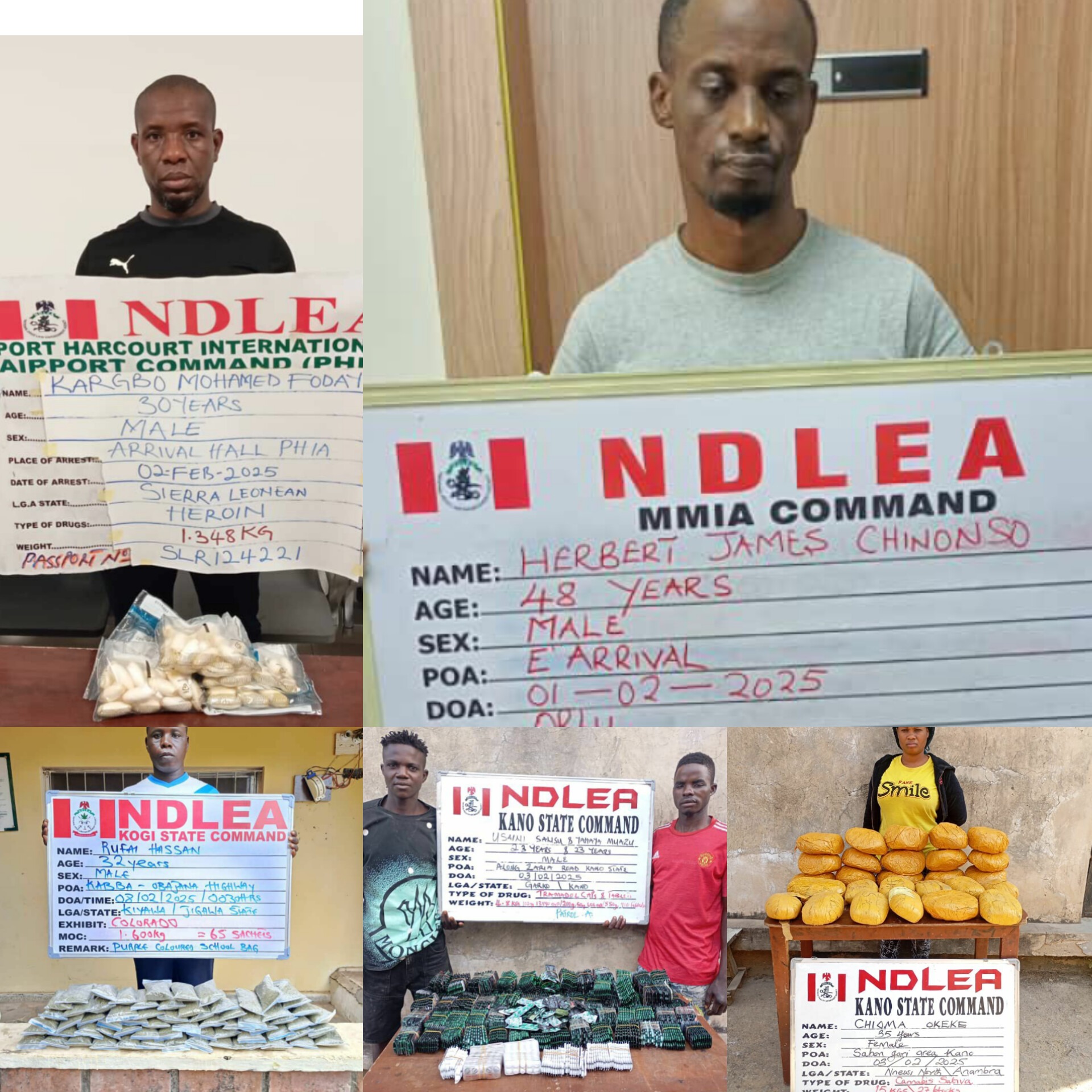 NDLEA Nabs Two Drug Kingpins Who Excrete 125 Wraps of Heroin at Lagos, Port Harcourt Airports