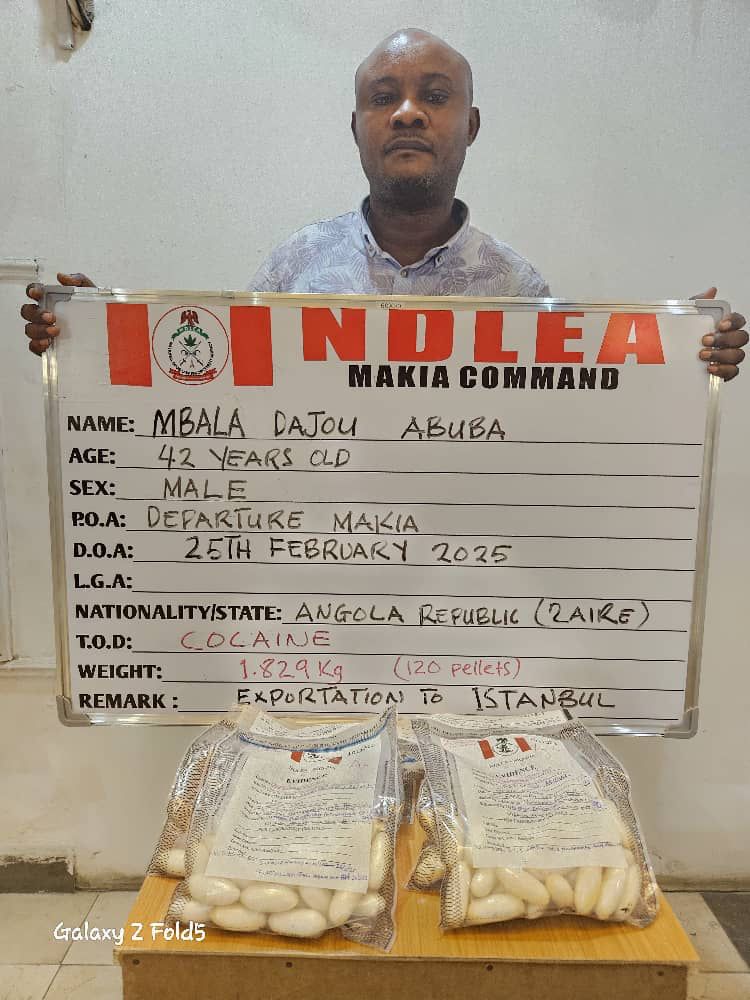 NDLEA Arrests Turkey-Bound Businessman for Ingesting 120 Wraps of Cocaine, Foils Major Drug Trafficking Operations