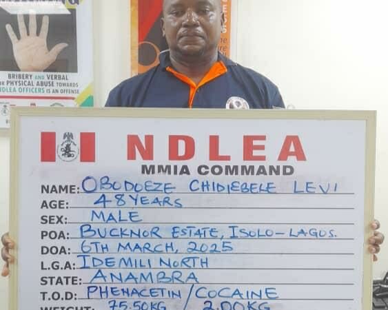 NDLEA Arrests Fleeing Auto Spare Parts Dealer Over 77.50kg Cocaine, Phenacetin Seizure