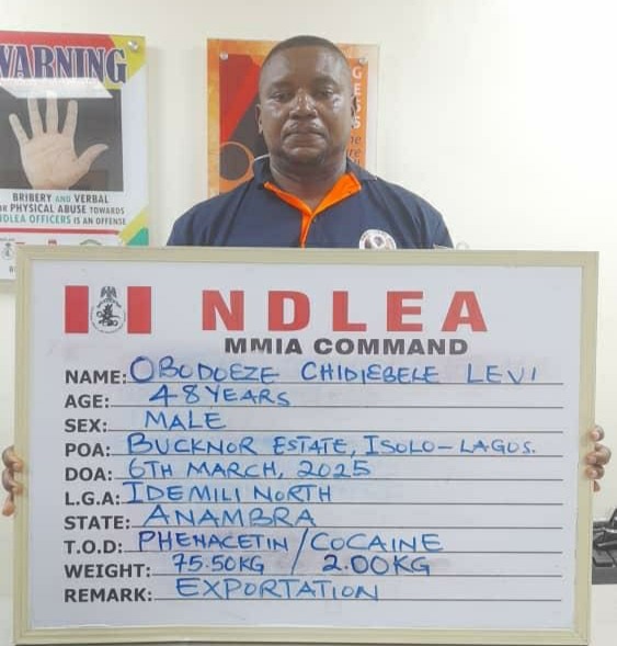 NDLEA Arrests Fleeing Auto Spare Parts Dealer Over 77.50kg Cocaine, Phenacetin Seizure