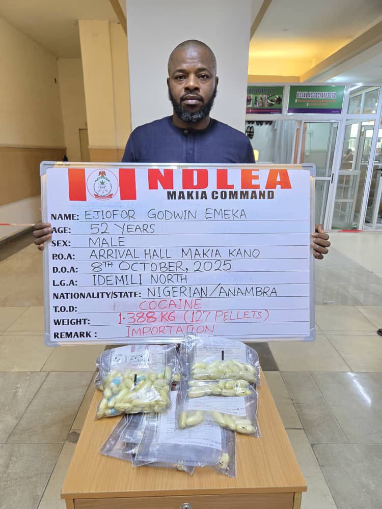 Man Arrested with 127 Cocaine Wraps at Kano Airport as NDLEA Uncovers Drugs Concealed in Ceramics, Drinks and Bags