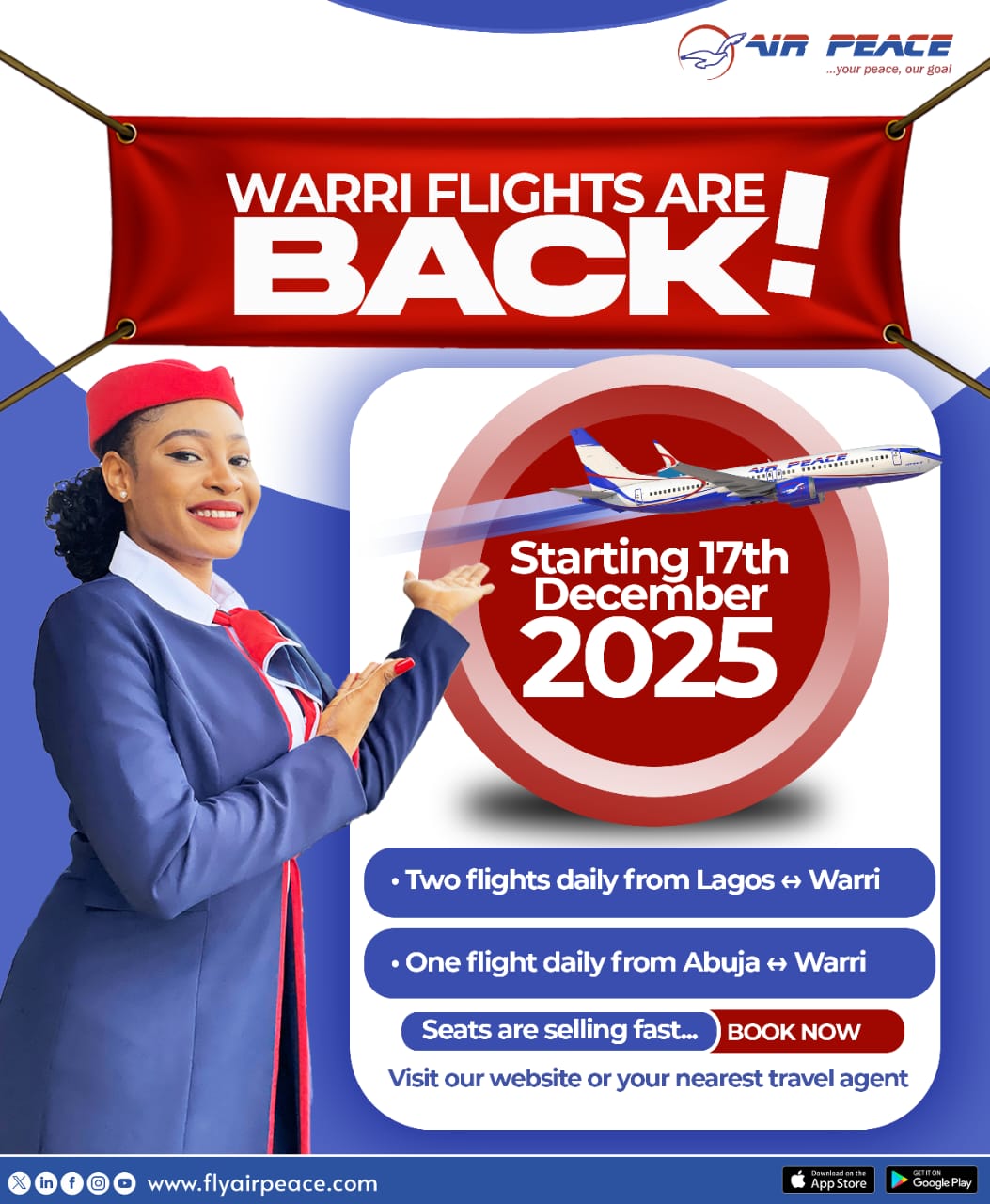 Air Peace Scales Up Domestic Flight Capacity, Reintroduces Warri Services for Yuletide Travel