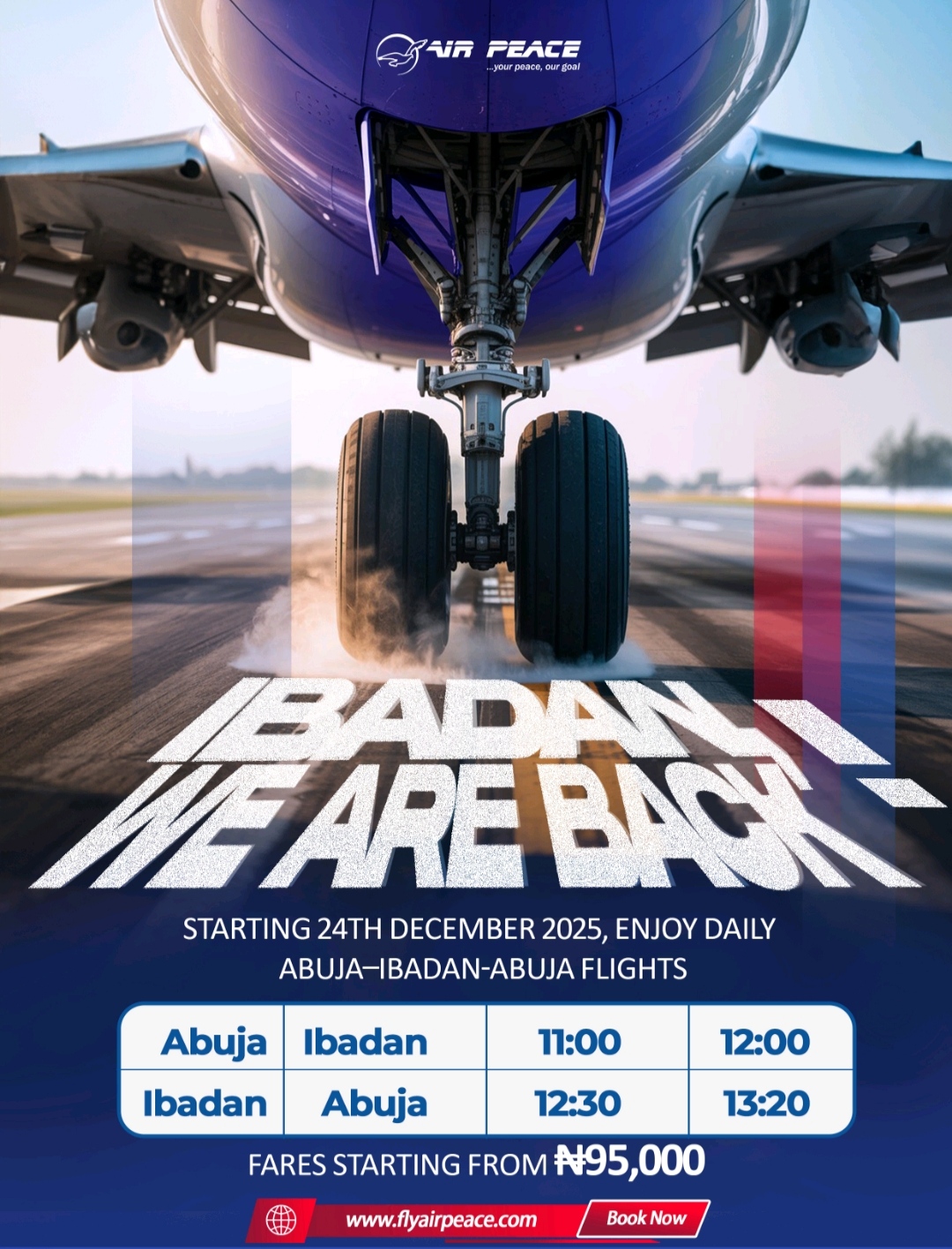 Air Peace Restarts Daily Ibadan–Abuja Service from December 24, Announces N95,000 Entry Fare