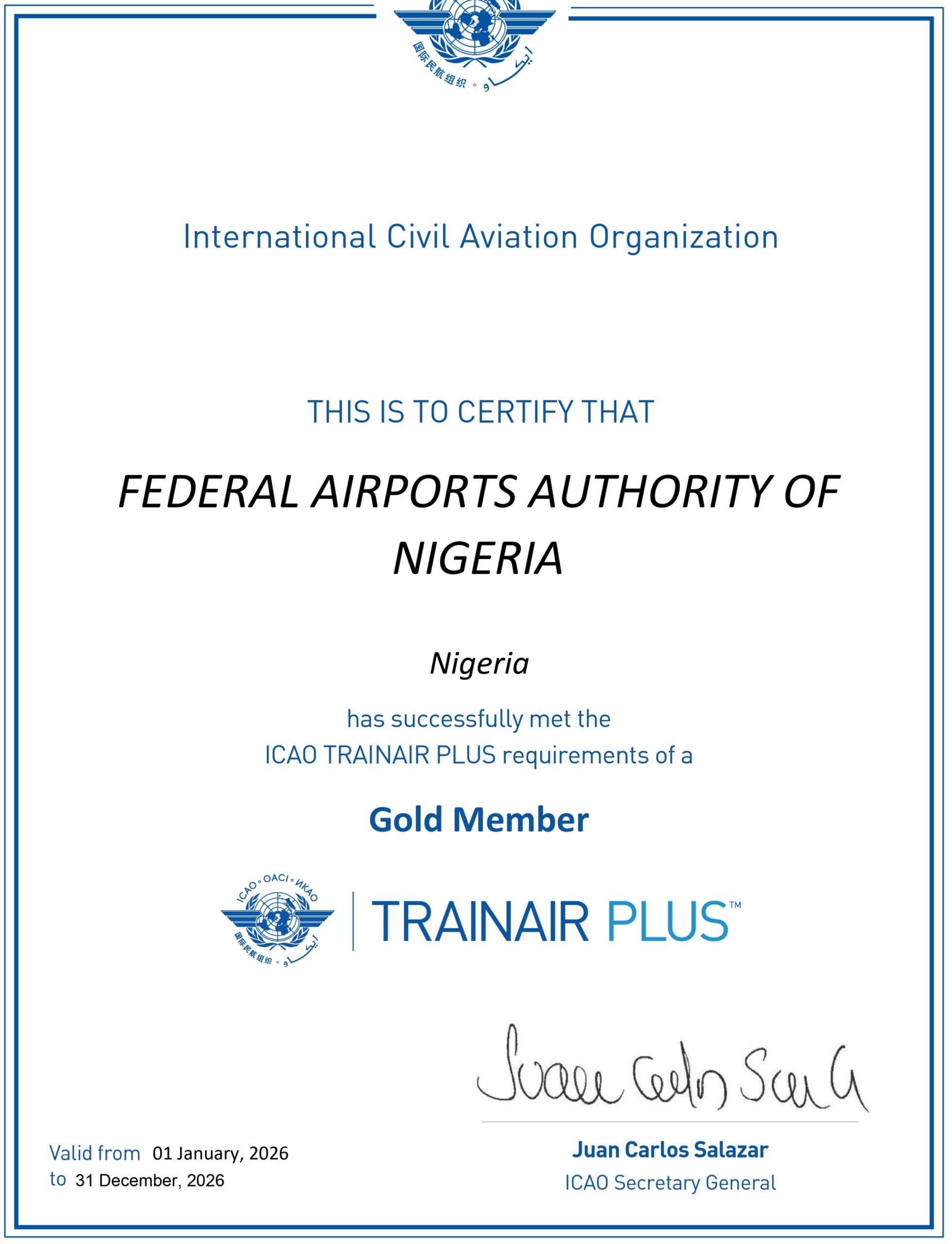 FAAN Attains ICAO Trainers Plus Gold Status, Sets New Benchmark for Aviation Training in Nigeria