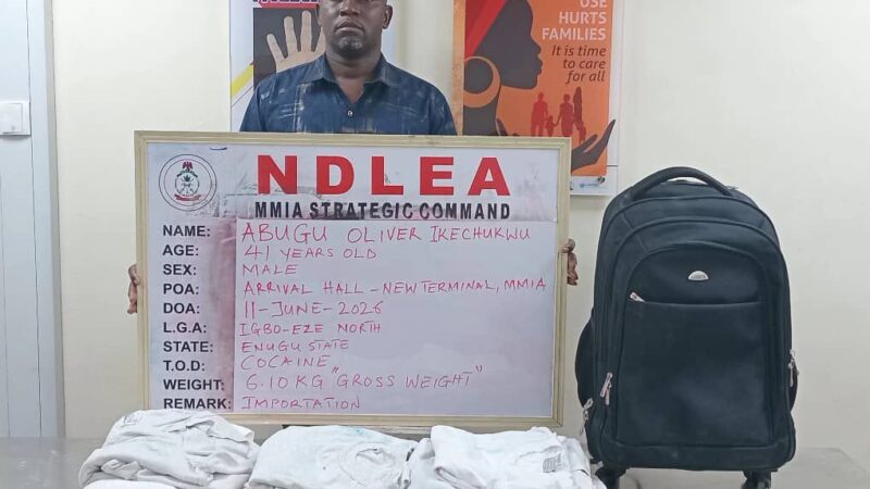 NDLEA Intercepts Businessman with 6.10kg Liquid Cocaine Concealed in Shirts and Towels from Brazil