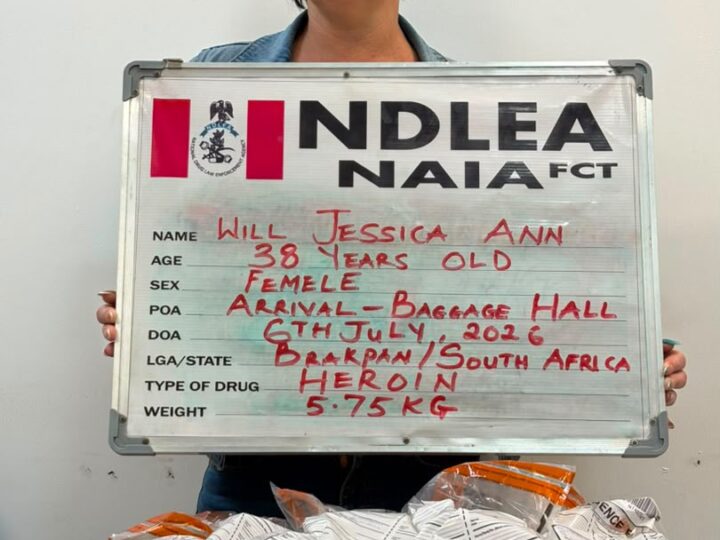 NDLEA Arrests South African Woman Travelling With Three-Year-Old Son Over 5.75kg Heroin