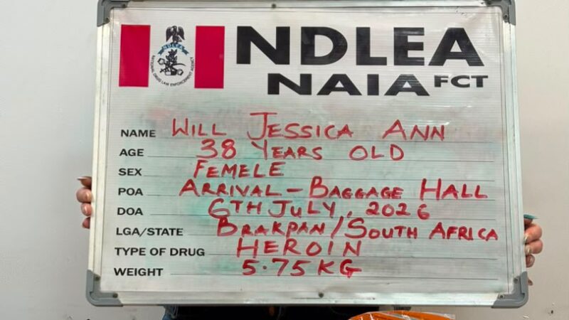 NDLEA Arrests South African Woman Travelling With Three-Year-Old Son Over 5.75kg Heroin