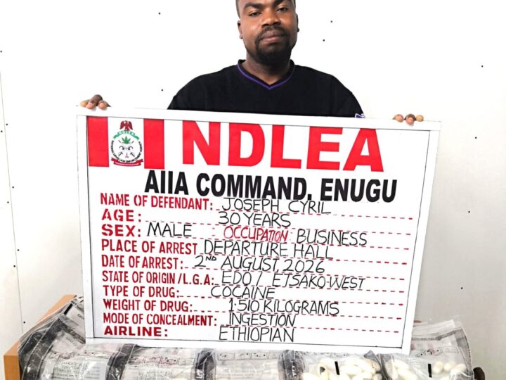 Italy-Based Businessman Excretes 98 Cocaine Wraps at Enugu Airport