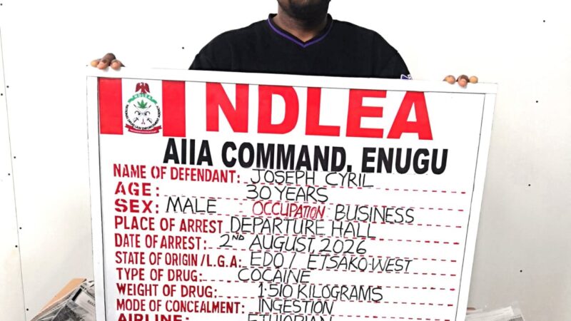 Italy-Based Businessman Excretes 98 Cocaine Wraps at Enugu Airport