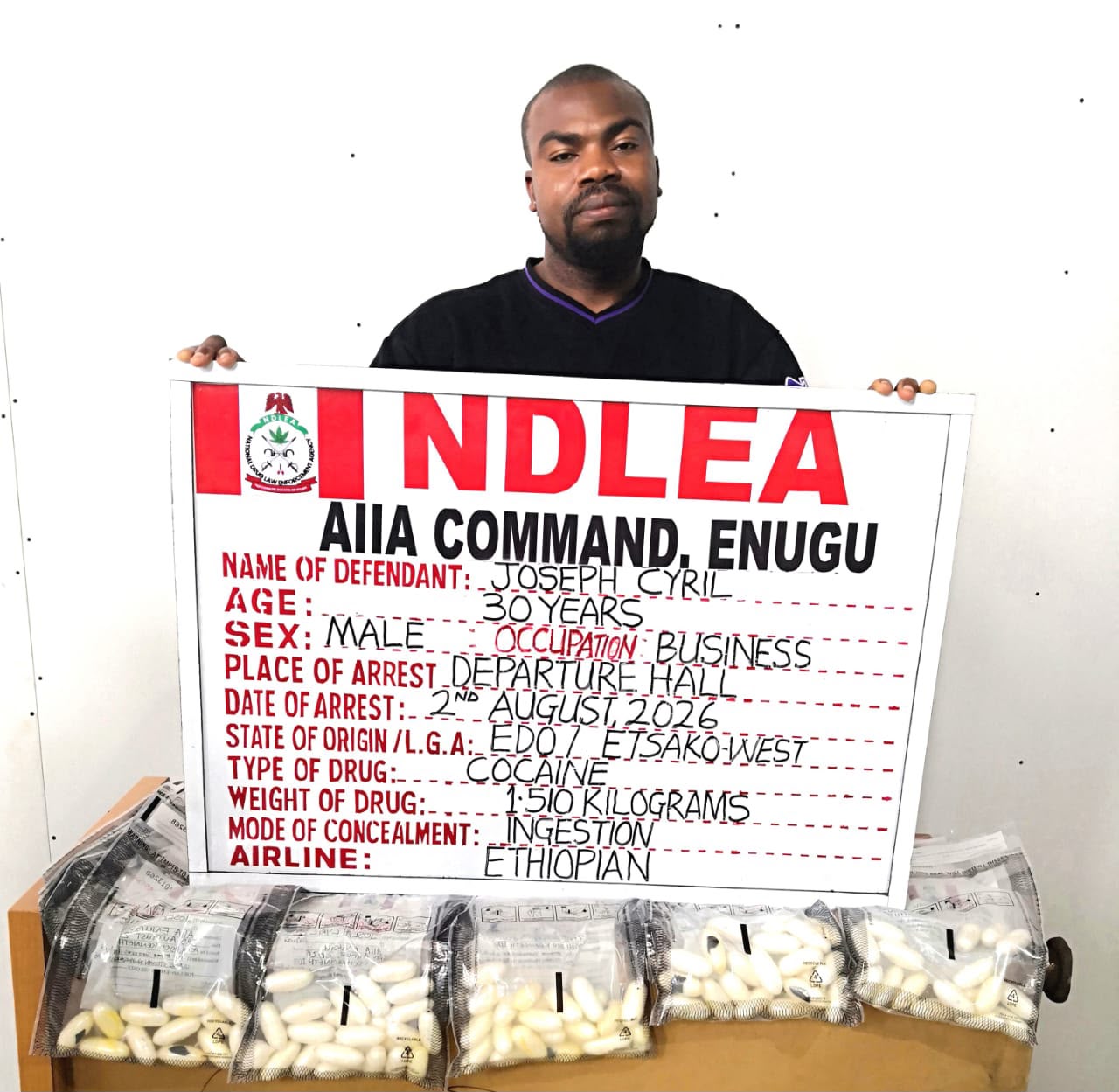 Italy-Based Businessman Excretes 98 Cocaine Wraps at Enugu Airport