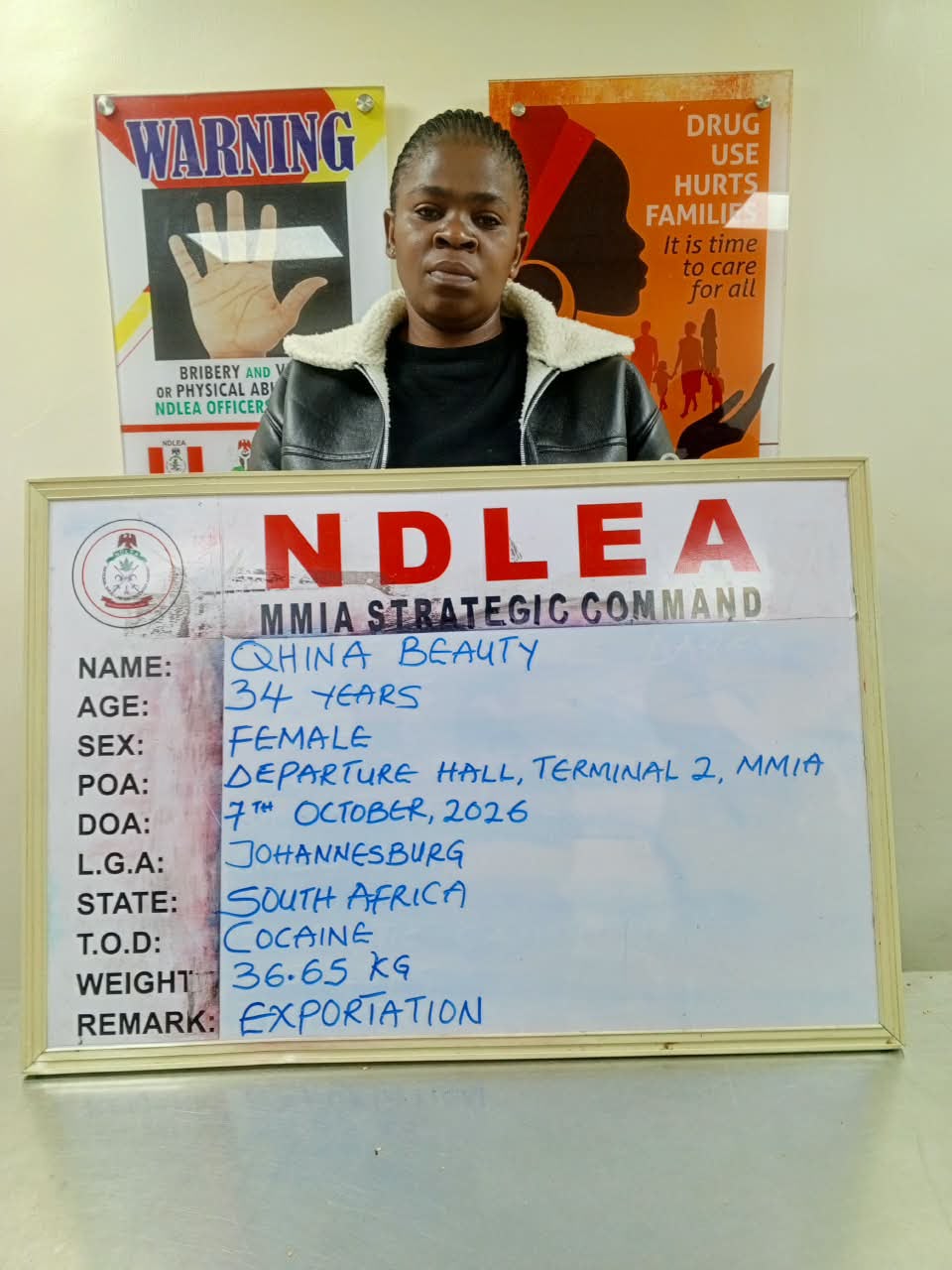 NDLEA Arrests South African Woman With 36.65kg Cocaine, US-Based Grandmother With Cannabis